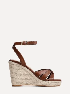 Linzi Goddess Wedge Sandals With Knotted Front Straps Brown Discount