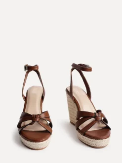 Linzi Goddess Wedge Sandals With Knotted Front Straps Brown Discount