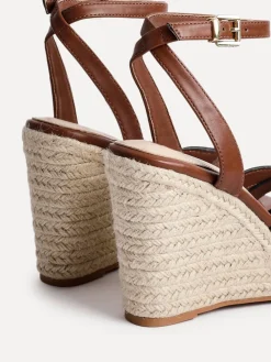 Linzi Goddess Wedge Sandals With Knotted Front Straps Brown Discount