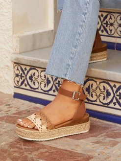 Linzi Brown Harbour Two Part Raffia Flatform Sandals Discount