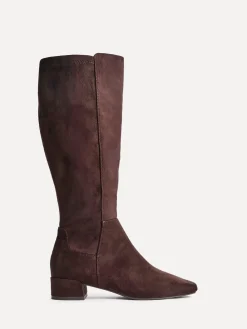 Linzi Revolve Stretch High Leg Boot With Low Block Heel Brown Light Discount
