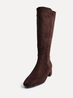 Linzi Revolve Stretch High Leg Boot With Low Block Heel Brown Light Discount