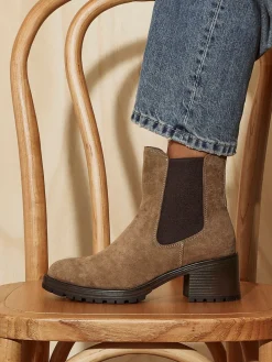 Linzi Path Block Heel Chelsea Boots Brown Best