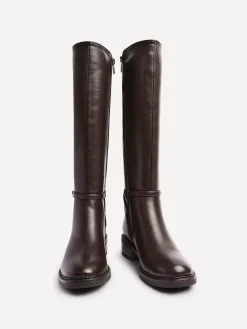Linzi Power High Leg Boots With Stretch Side Panel and Buckle Detail Brown Sale