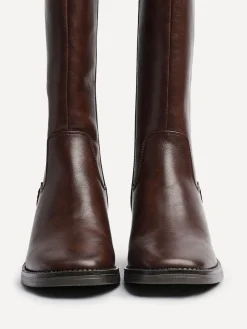 Linzi Reason Block Heel High Leg Boots With Back Stretch Panel Brown Best