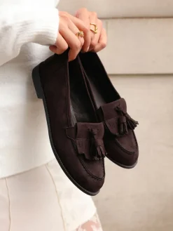 Linzi Rosemary Classic Slip-On Loafers With Tassel Detail Brown Clearance