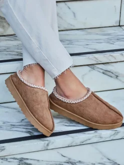 Linzi Tana Faux Suede Slip-On Slippers Brown Discount