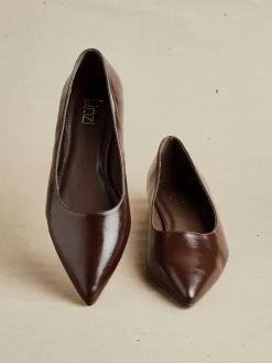 Linzi Wide Fit Compete Pointed Toe Ballet Flat Shoes Brown Outlet