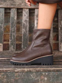 Linzi Wide Fit Pulse Stretch Wedged Heel Ankle Boots Brown