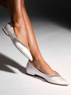 Linzi Cream Bridal Endless Pointed Toe Ballet Flat With Trim Shoes Online
