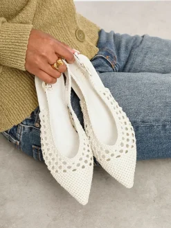 Linzi Cream Carolina Low Heeled Woven Slingback Courts New