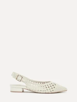 Linzi Cream Carolina Low Heeled Woven Slingback Courts New