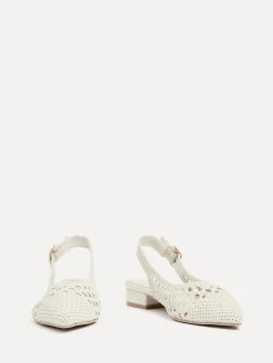 Linzi Cream Carolina Low Heeled Woven Slingback Courts New