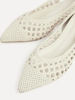 Linzi Cream Carolina Low Heeled Woven Slingback Courts New