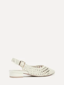 Linzi Cream Carolina Low Heeled Woven Slingback Courts New