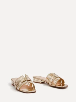 Linzi Caprice Low Heeled Mule Sandals Gold Clearance