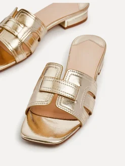 Linzi Caprice Low Heeled Mule Sandals Gold Clearance