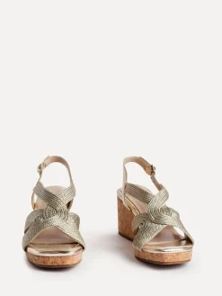 Linzi Destined Cork Wedges With Crossover Textured Straps Gold Hot