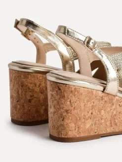 Linzi Destined Cork Wedges With Crossover Textured Straps Gold Hot