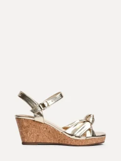 Linzi Elyah Knotted Front Strap With Cork Wedges Gold Discount