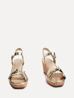 Linzi Elyah Knotted Front Strap With Cork Wedges Gold Discount