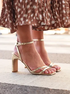 Linzi Gesture Strappy Block Heel Sandals Gold Sale