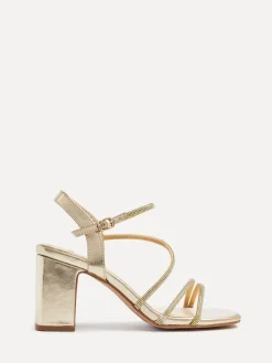 Linzi Kira Strappy Diamante Block Heeled Sandals Gold Outlet