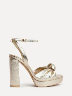 Linzi Ruba Platform Heels With Knotted Front Strap Gold Clearance