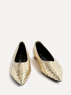 Linzi Talina Woven Pointed Toe Ballet Flats Gold New