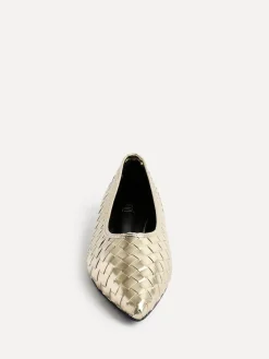 Linzi Talina Woven Pointed Toe Ballet Flats Gold New