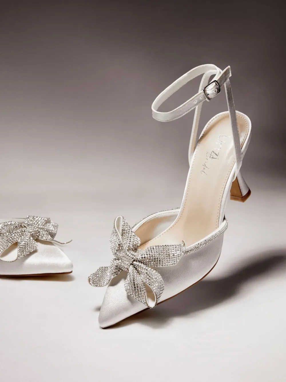 Linzi Ivory Bridal Angela Satin Diamante Bow Detail Court Heels Outlet