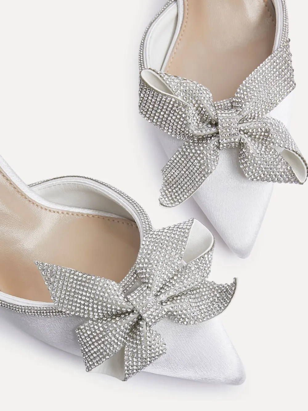 Linzi Ivory Bridal Angela Satin Diamante Bow Detail Court Heels Outlet