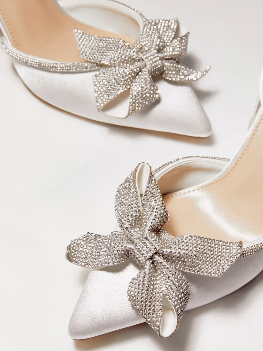 Linzi Ivory Bridal Angela Satin Diamante Bow Detail Court Heels Outlet