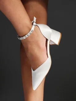 Linzi Ivory Bridal Jordanna Low Block Court Heels With Embellished Ankle Strap Sale