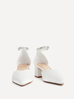 Linzi Ivory Bridal Jordanna Low Block Court Heels With Embellished Ankle Strap Sale