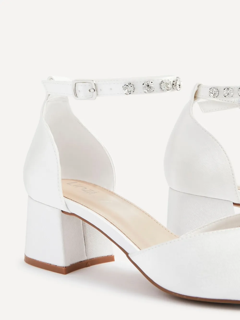 Linzi Ivory Bridal Jordanna Low Block Court Heels With Embellished Ankle Strap Sale