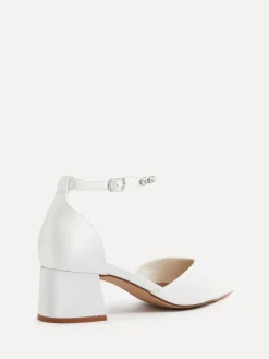Linzi Ivory Bridal Jordanna Low Block Court Heels With Embellished Ankle Strap Sale