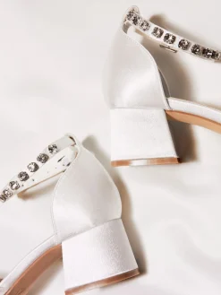 Linzi Ivory Bridal Jordanna Low Block Court Heels With Embellished Ankle Strap Sale