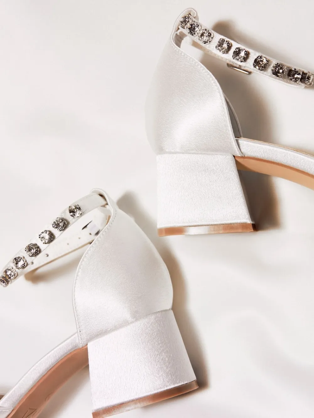 Linzi Ivory Bridal Jordanna Low Block Court Heels With Embellished Ankle Strap Sale