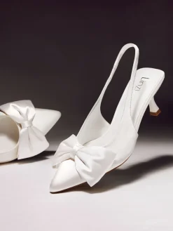 Linzi Ivory Bridal Merlot Satin Slingback Court Heels With Bow Detail Online