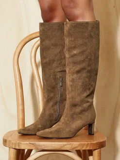 Linzi High Leg Uptown Slim Block Heel High Leg Boots Natural Outlet