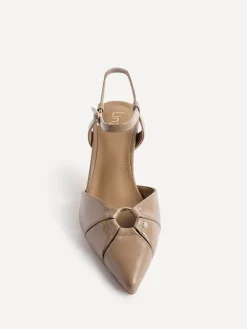 Linzi Pivot Stiletto Court Heels With Eyelet Front Detail Natural