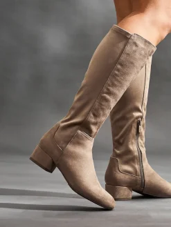 Linzi Nude Keaton High Leg Heeled Boots With Stretch Suede Back Hot