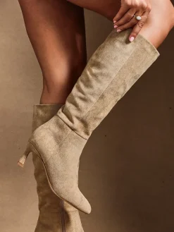 Linzi Rush Pointed Toe High Leg Stiletto Boots Nude Clearance