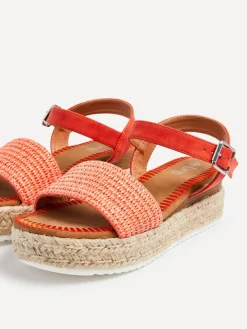 Linzi Panama Two Part Raffia Flatform Sandals Orange Outlet