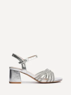 Linzi Gracie Diamante Front Strap Low Block Sandals Silver New