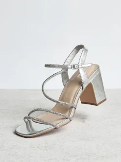 Linzi Kira Strappy Diamante Block Heeled Sandals Silver Hot
