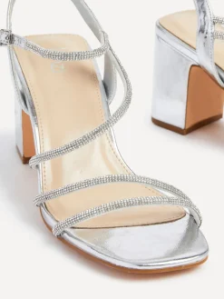 Linzi Kira Strappy Diamante Block Heeled Sandals Silver Hot