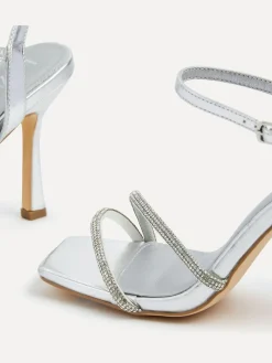 Linzi Mesmerize Diamanté Embellished Strappy Heel Silver New