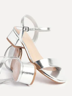 Linzi Tillie Barely There Low Block Heel Sandals Silver Clearance